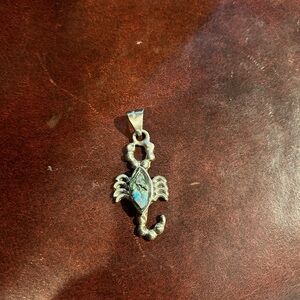 Silver Scorpion Pendant with Blue Abalone Stone